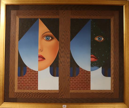 Anthony John Gray (b. 1946) Two faces, walls and window 36 x 43in.